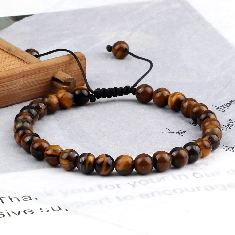 Natural Tiger Eye Stone Braided Beaded Bracelet, Adjustable