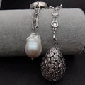 Iced Pearl Teardrop Pendant Necklace — 22"