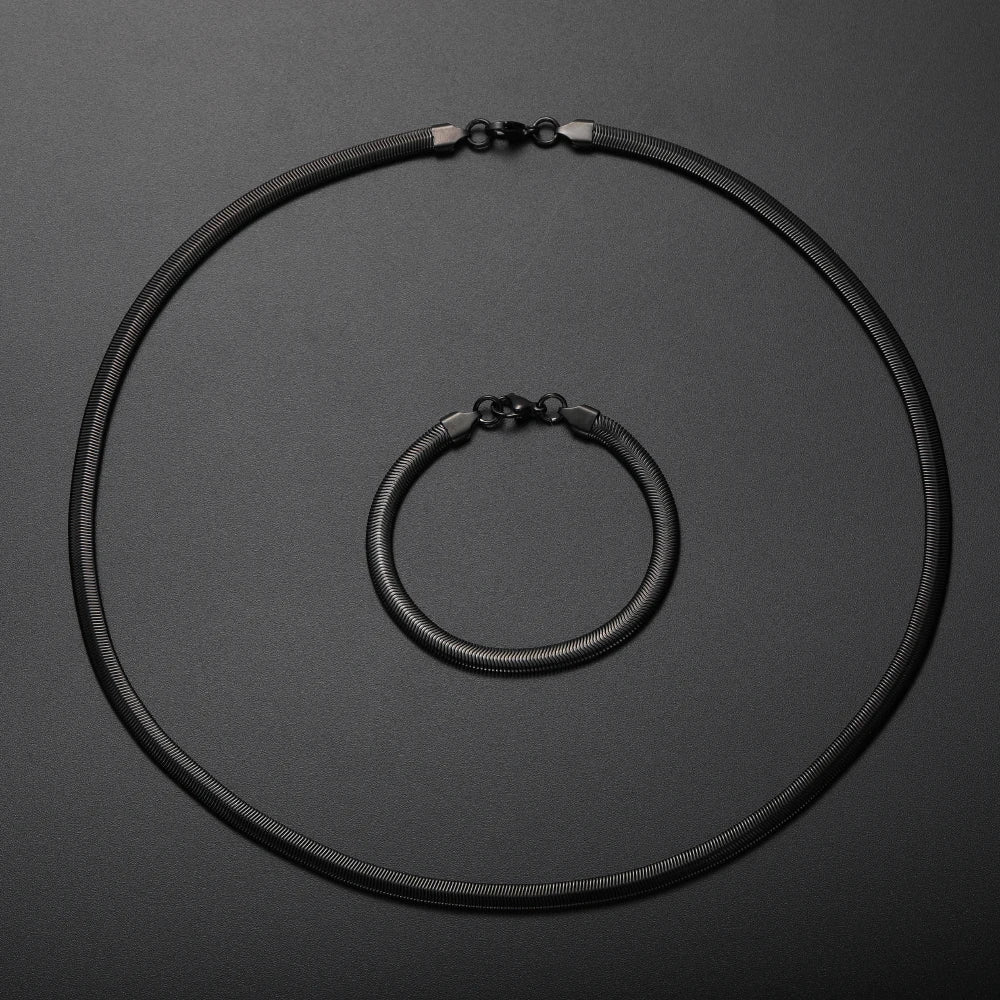 Fashion Jewelry Set 6MM 316L Stainless Steel Golden Black Snake Chain Necklace Bracelet Set For Men and Women Drop