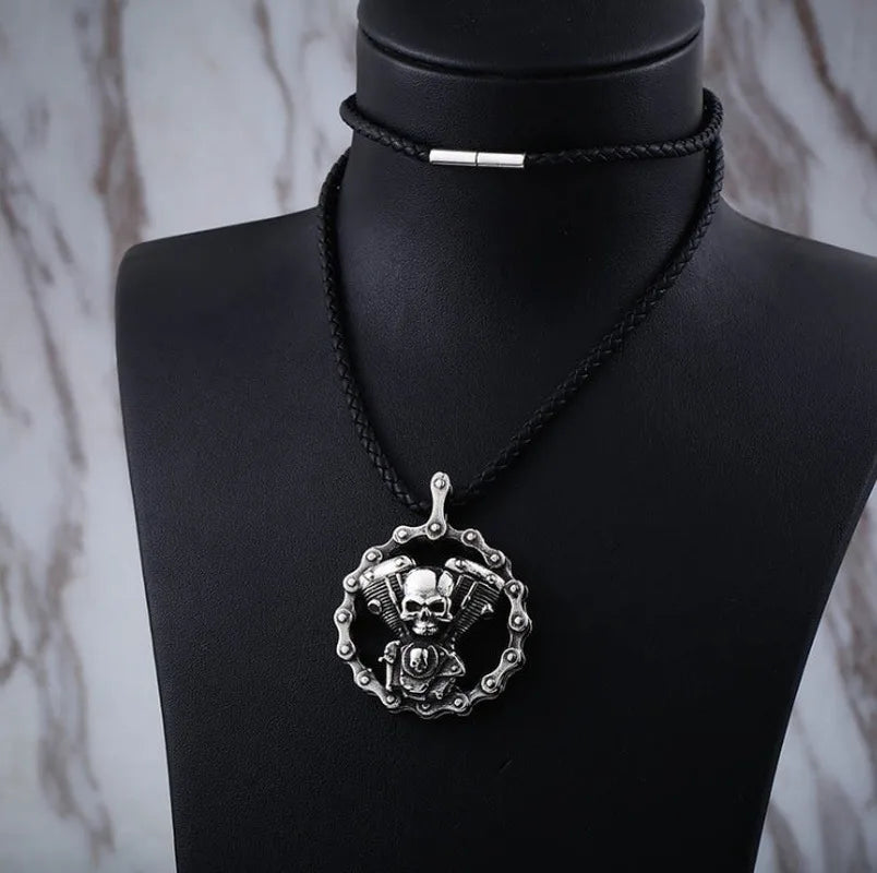 Skull Cross Motorcycle Pendant Necklace — Statement