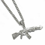 Gun Pendant Crystal Choker Rhinestone Chain Necklace — Two-Tone