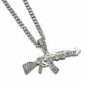 Gun Pendant Crystal Choker Rhinestone Chain Necklace — Two-Tone