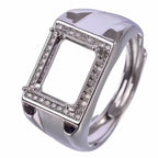 Classic 925 Silver Man Ring 8mm*10mm Sterling Silver Ring Settings Blank Ring Setting for Gemstone Inlay Jewelry DIY