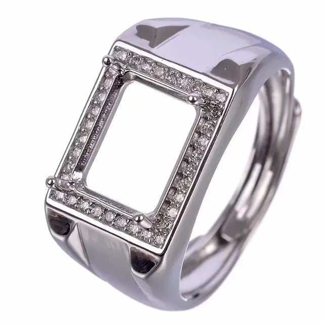 Classic 925 Silver Man Ring 8mm*10mm Sterling Silver Ring Settings Blank Ring Setting for Gemstone Inlay Jewelry DIY