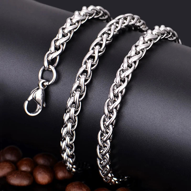 Keel Link Chain Stainless Steel Necklace for Men Women Braided Wheat Chain 2.5/3/4/5/6mm Daily Jewelry