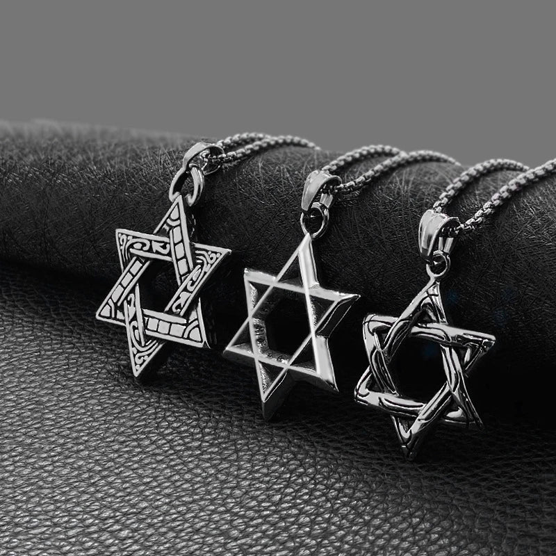 Silver Star of David Pendant Necklace — Stainless Steel