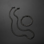 Black Chain Necklace Bracelet Set 8mm — Stainless Steel