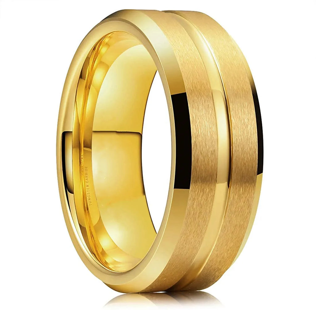 Fashion 8mm Men's Black Tungsten Wedding Band Rings Black Groove Beveled Edge Engagement Ring for Men's Valentine Gift