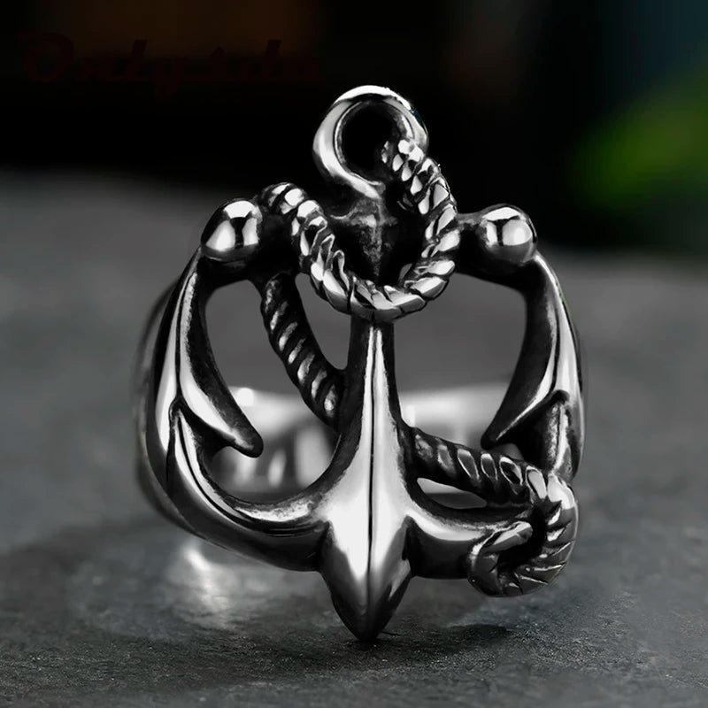 Anchor Trident Totem Ring for Men — Stainless Steel
