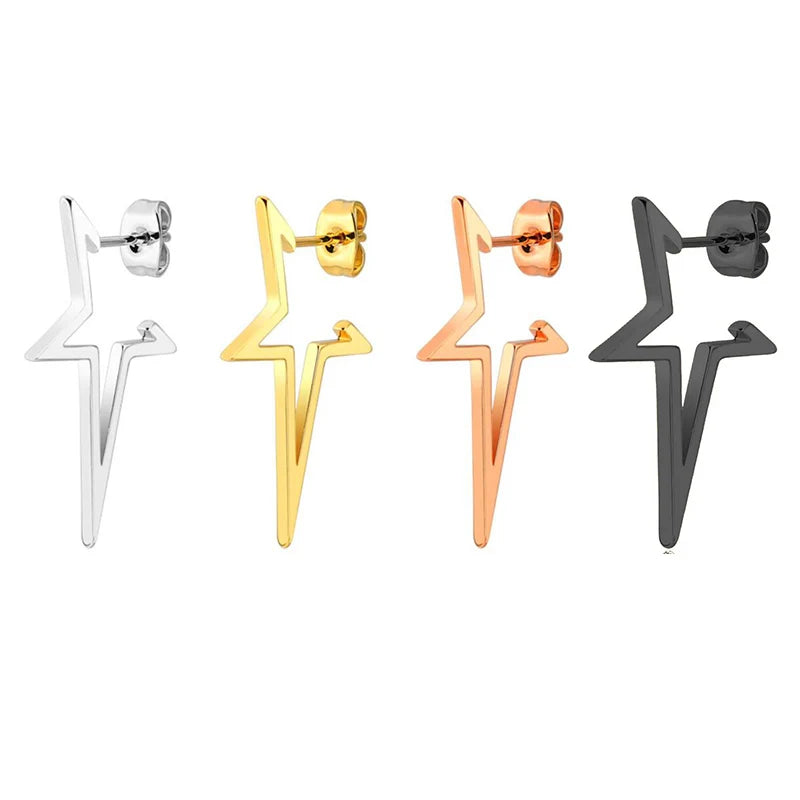 Punk Open Star Stud Earrings Everyday Wear — Stainless Steel