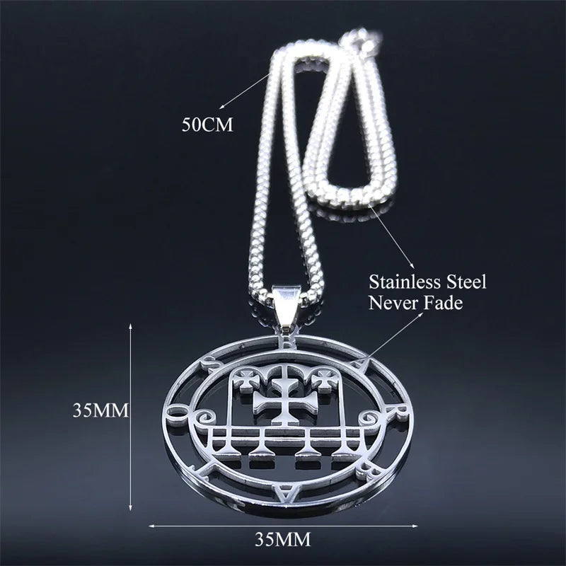 Sigil Satan Silver Pendant Necklace — Stainless Steel