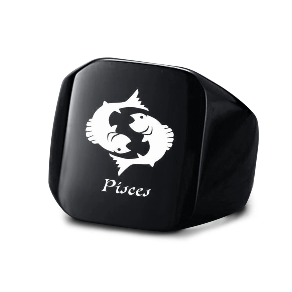 Vnox 18mm Signet Ring For Men Women, The Zodiac 12 Horoscope Constellation Sign Finger Band, Stainless Steel Aries Punk