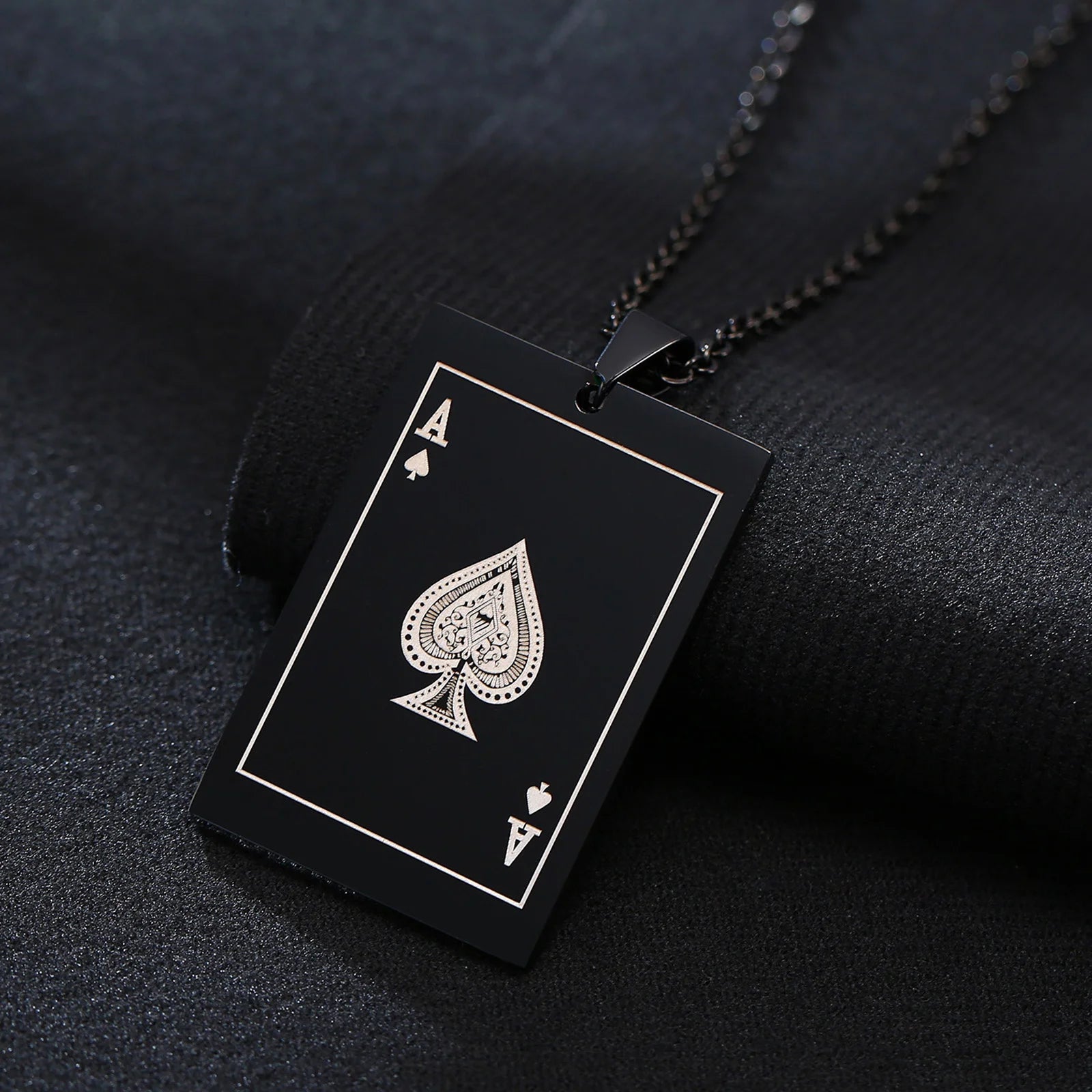 Vnox Lucky Ace of Spades Men Necklaces Jewelry,Stainless Steel Poker A Pendant,Rock Punk Casino Good Fortune Collar