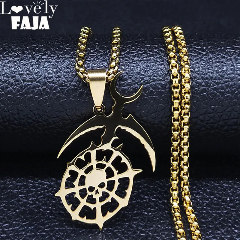Gold Statement Long Pendant Necklace — Stainless Steel