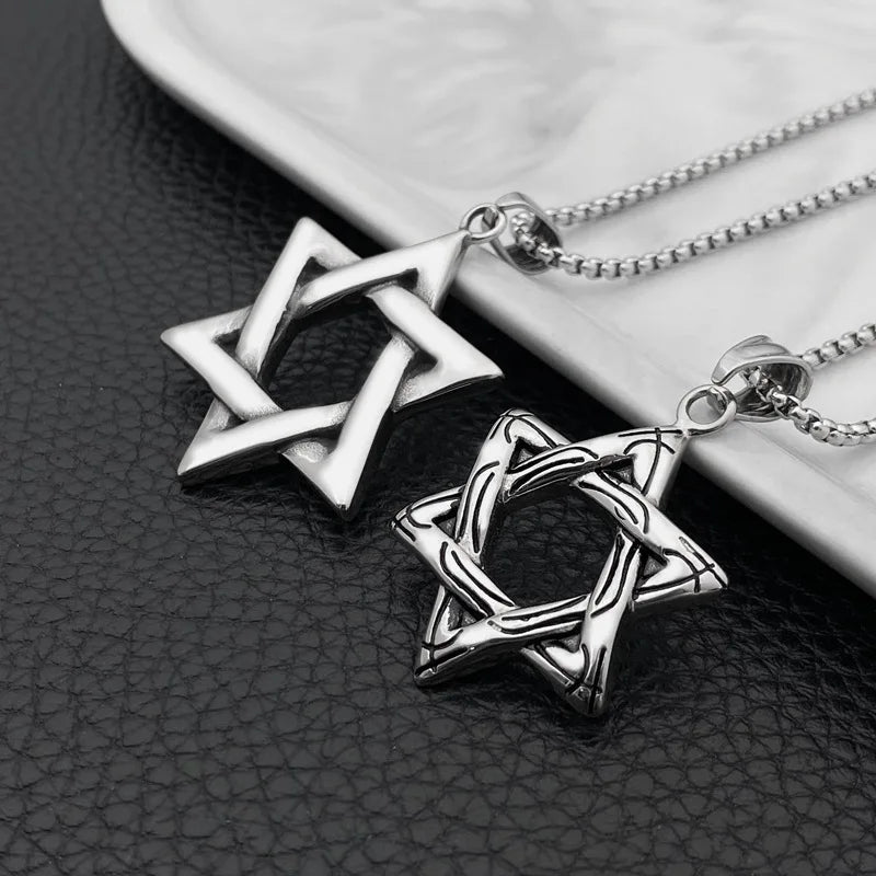 Silver Star of David Pendant Necklace — Stainless Steel