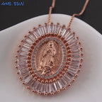 Iced Out Virgin Mary Gold Pendant Necklace