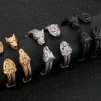 Gothic Gold Color Stainless Steel Wolf Lion Head Open Bangle Cuff Bracelet For Man Men's Boys On Hand Jewellery