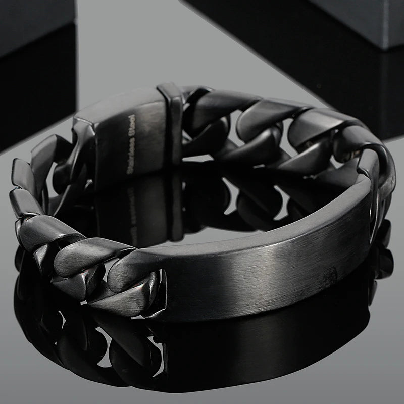 Masculine Brushed Black Stainless Steel Bracelet for Man Men's Bracelets Nickel-Free Hypoallergenic Jewelry Gifts for