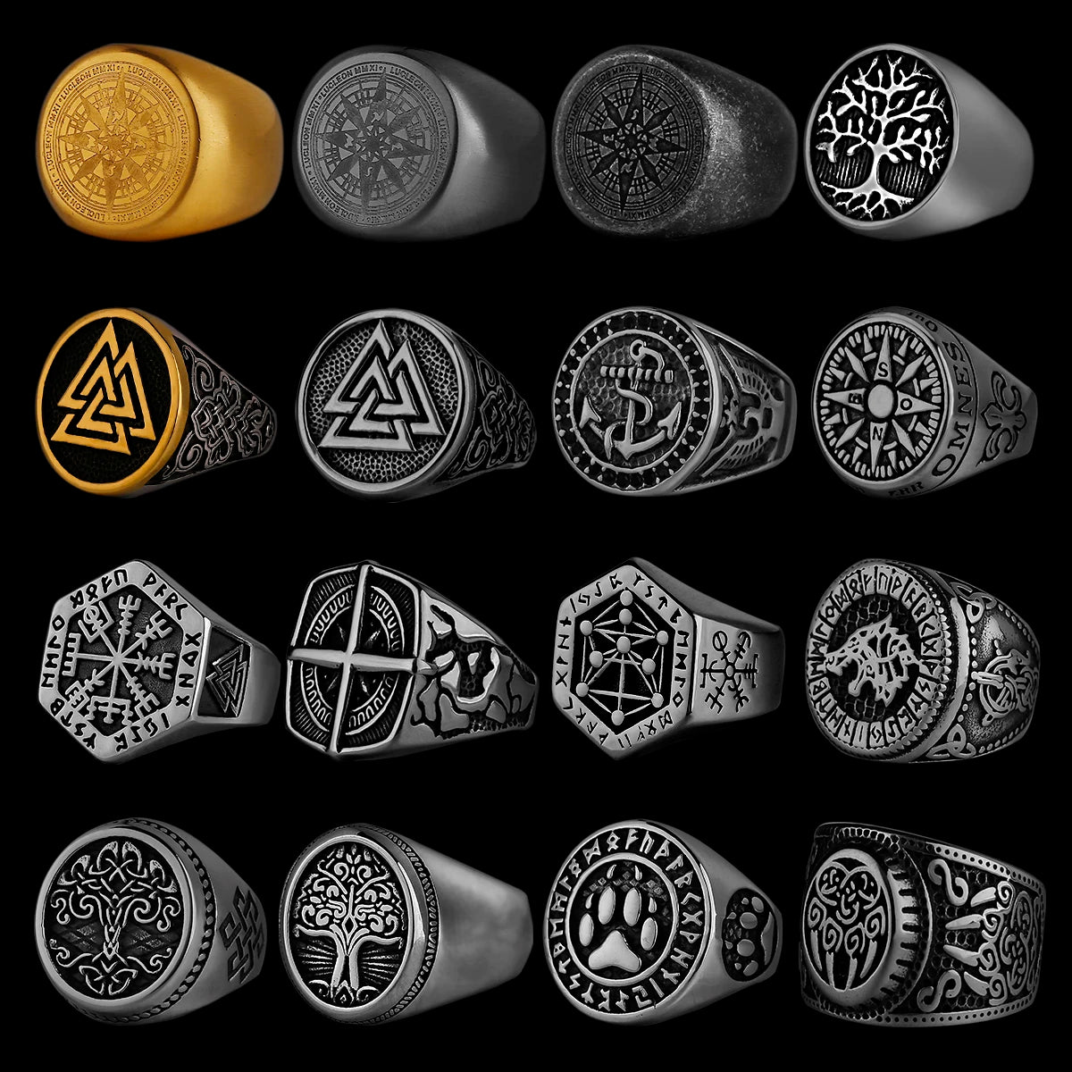 Nordic Viking Stainless Steel Ring Anchor Compass Tree of Life Viking Rune Wolf Men and Women Ring Jewelry Factory
