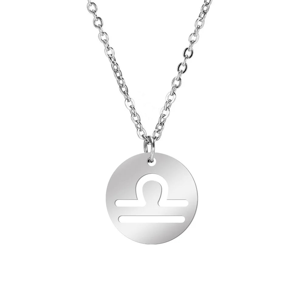 Lemegeton Zodiac Women's Necklace 12 Constellations Stainless Steel Pendant Choke Astrology Aries Leo Ring Jewelry Birthday Gift