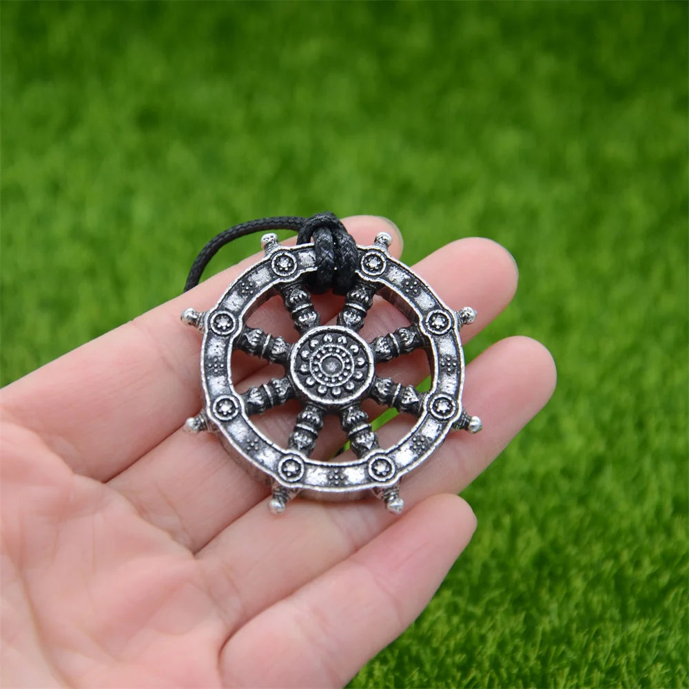 Religious Wheel Of Life Samsara Buddhist Jewelry Dharma Amulet Buddha Pendant Viking Necklace Men Women Talisman
