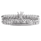 3pcs/Set Luxury Gold Color Beads Royal King Crown Dice Charm CZ Ball Bracelet Mens Fashion Bracelets & Bangles Multi