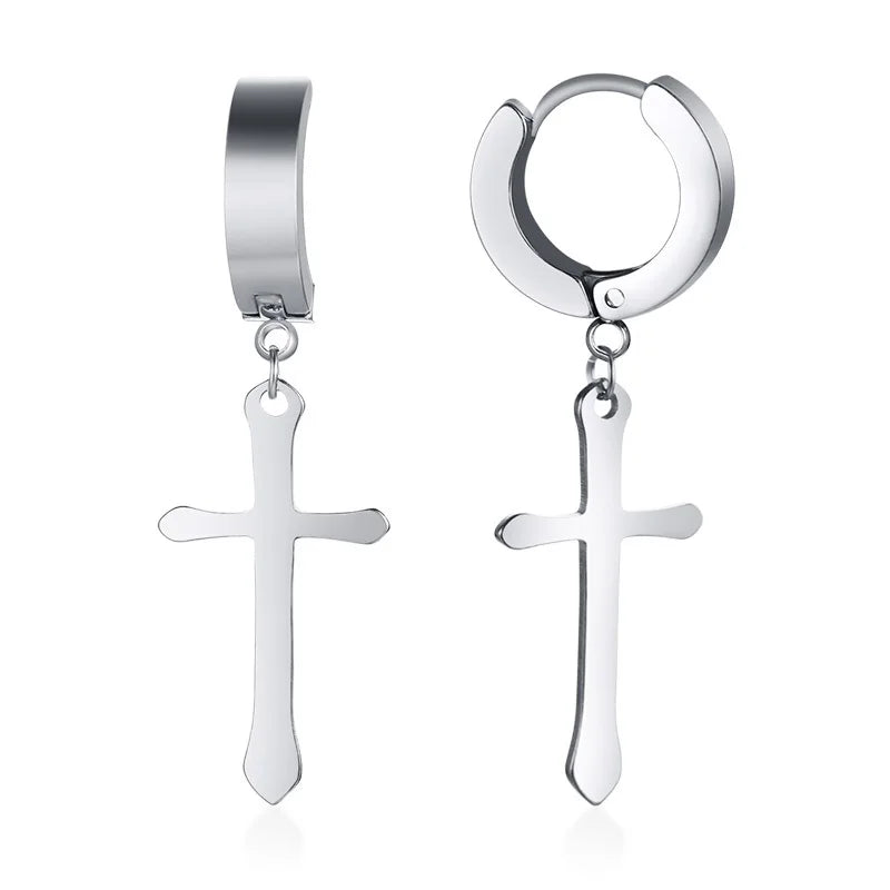 Cross Mini Huggie Hoop Earring — Stainless Steel