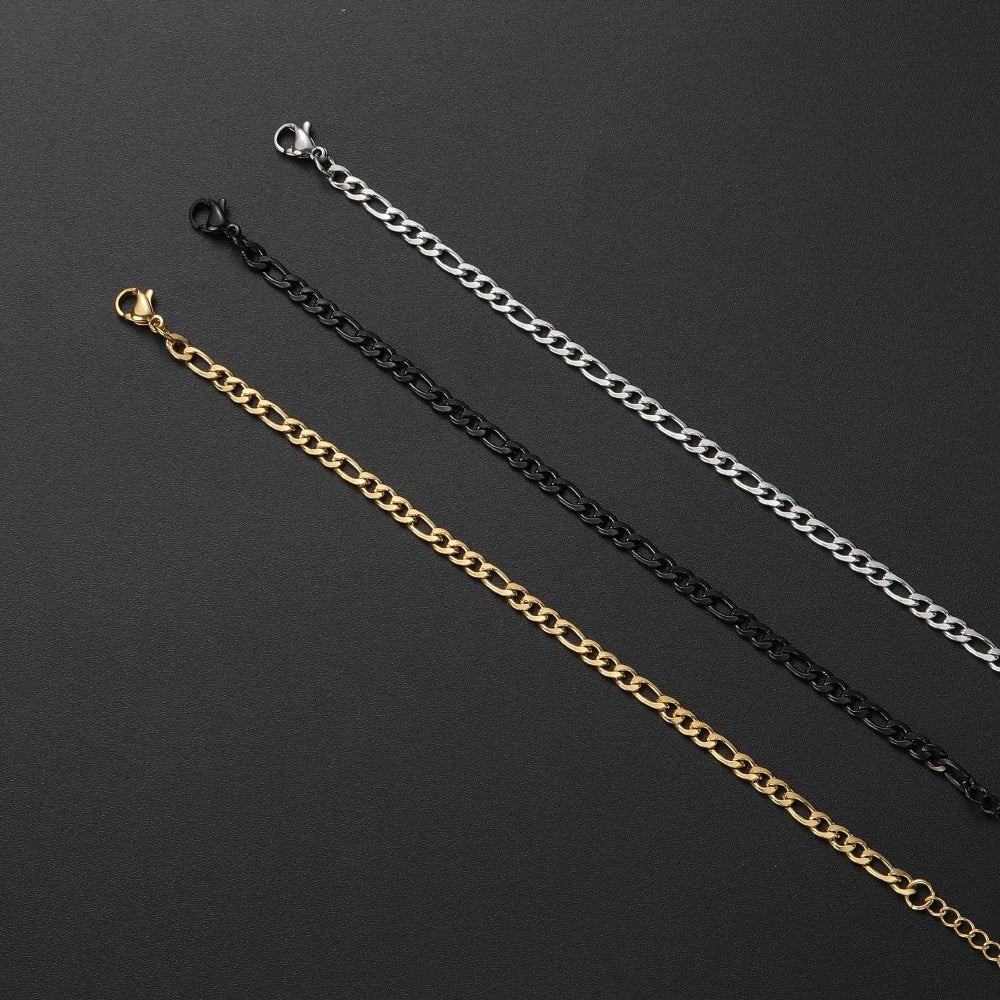 Low Price Width 4MM Stainless Steel Golden Black Chain Bracelet For Men and Women Fashion Gift Jewelry Length 16+5CM