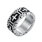 Valily Classic Retro Christian Jesus Cross Ring Stainless Steel Christian Believers Punk Rock Men's Round Rings Band