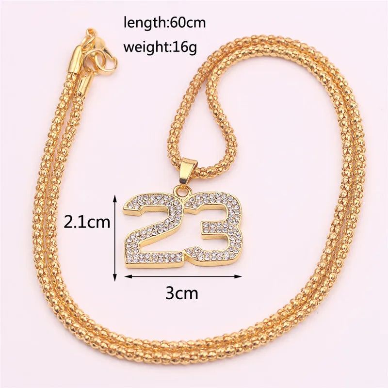 Iced Out Number 23 Cuban Chain Necklace — Gold-Tone