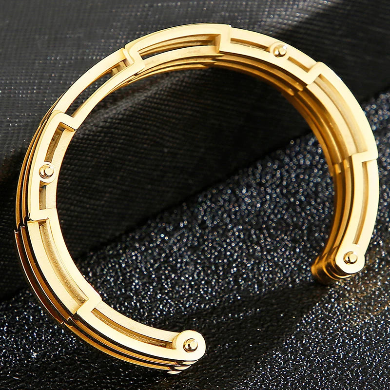 12MM Gold Color 316L Stainless Steel Open Bangle Cuff Bracelet For Man Boys On Hand Jewellery Accessories Logo Name