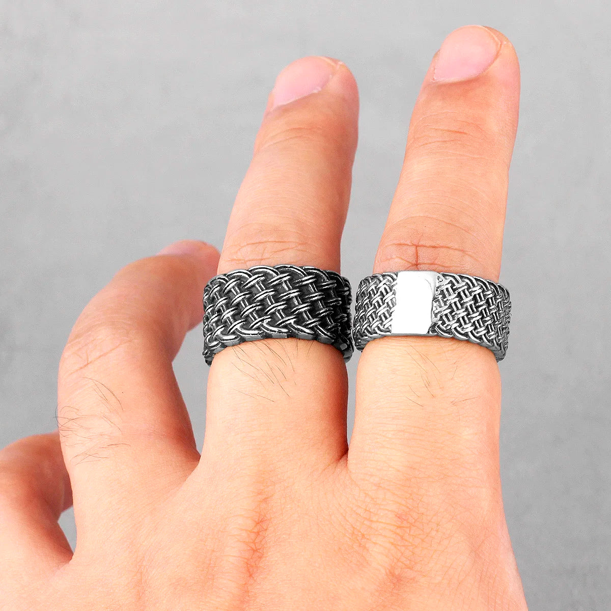 Grid Weave Stainless Steel Mens Rings Retro Industrial Style Simple for Male Boyfriend Biker Jewelry Creativity Gift