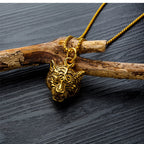 White Tiger Head Pendant Necklace — Two-Tone, 50-70cm Chain