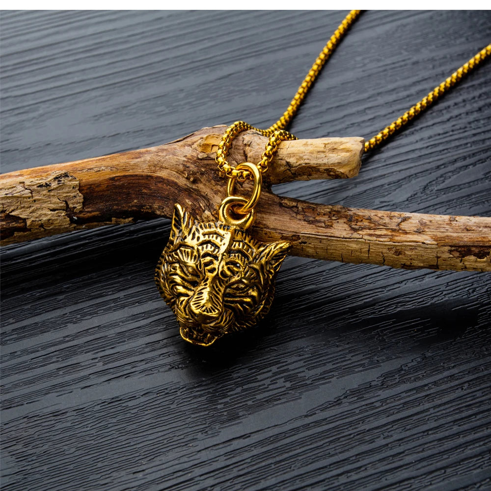 White Tiger Head Pendant Necklace — Two-Tone, 50-70cm Chain