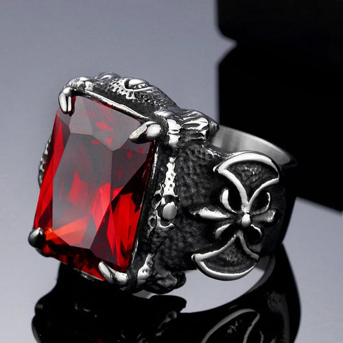 Classic Dragon Claw Blue/Black/Green/Red Zircon Big Stone Ring Men Stainless Steel Nordic Axe Viking Rings Punk Biker