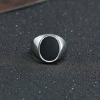 Black Oval Signet Ring — Stainless Steel