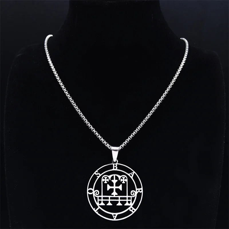 Sigil Satan Silver Pendant Necklace — Stainless Steel