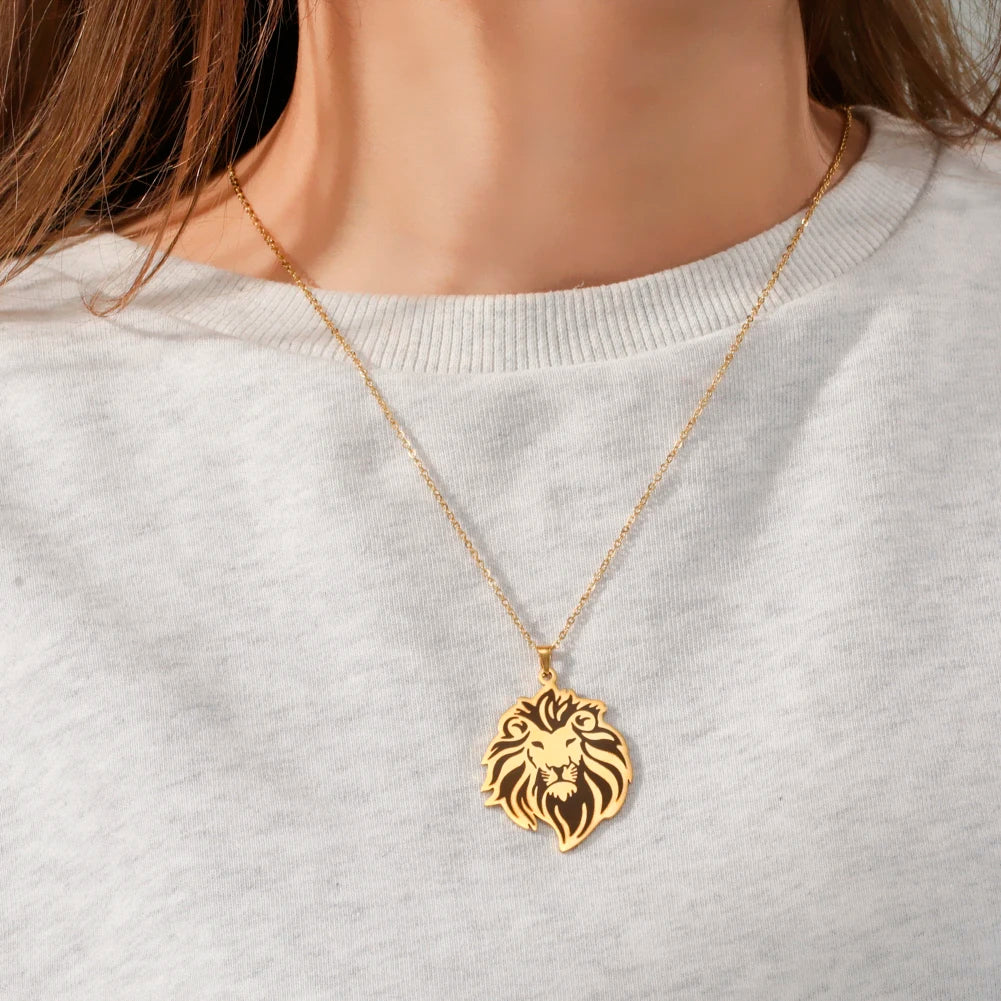 Lion Head Box Chain Pendant — Stainless Steel