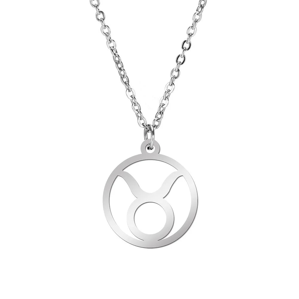 Lemegeton Zodiac Women's Necklace 12 Constellations Stainless Steel Pendant Choke Astrology Aries Leo Ring Jewelry Birthday Gift