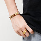 10MM Wide Watch Strap Chain Bracelet Men Luxury Gold Color Stainless Steel Bracelets For Women Finger Ring Men's Single