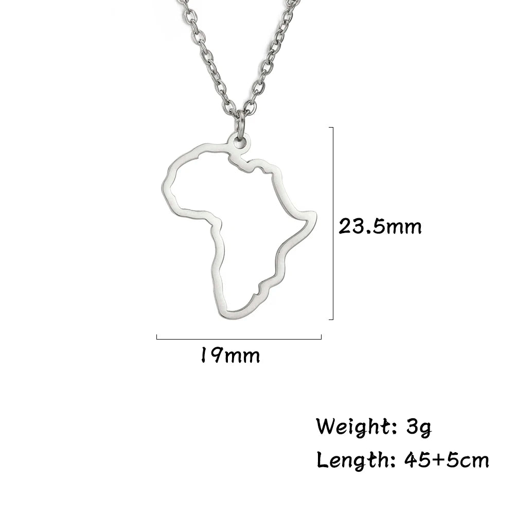My Shape Africa Map Necklaces for Women Men Stainless Steel South African Map Pendant Chain Choker Hollow Map African