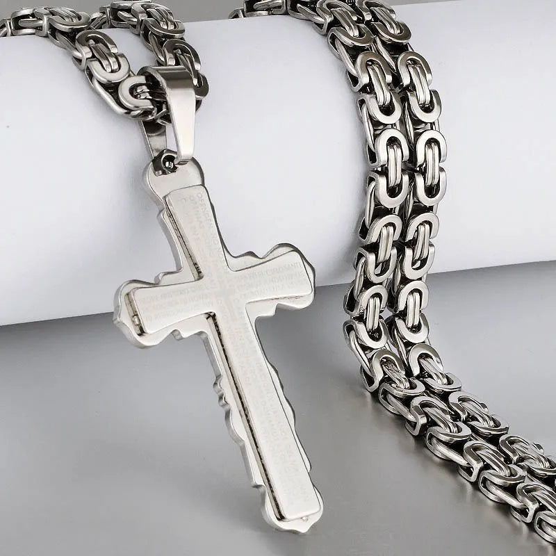 Catholic Bible Cross Byzantine Chain Necklace — Stainless Steel