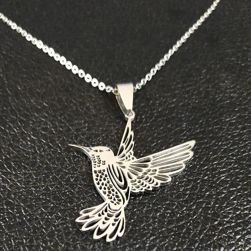 Hummingbird Pendant Necklace — Stainless Steel