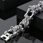 Rock and Roll Men's Bracelet Heavy And Study 20MM Bike Chain Wolf Head Bracelets For Man Massive Male Biker Jewelry