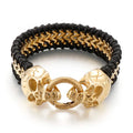 Gothic Skull Head Men's Bracelets Cowhide Leather & Stainless Steel Wristband Man Viking Homme Armband Hand Chain Male