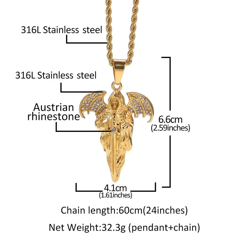 Iced Out Skull Grim Reaper Pendant — Gold