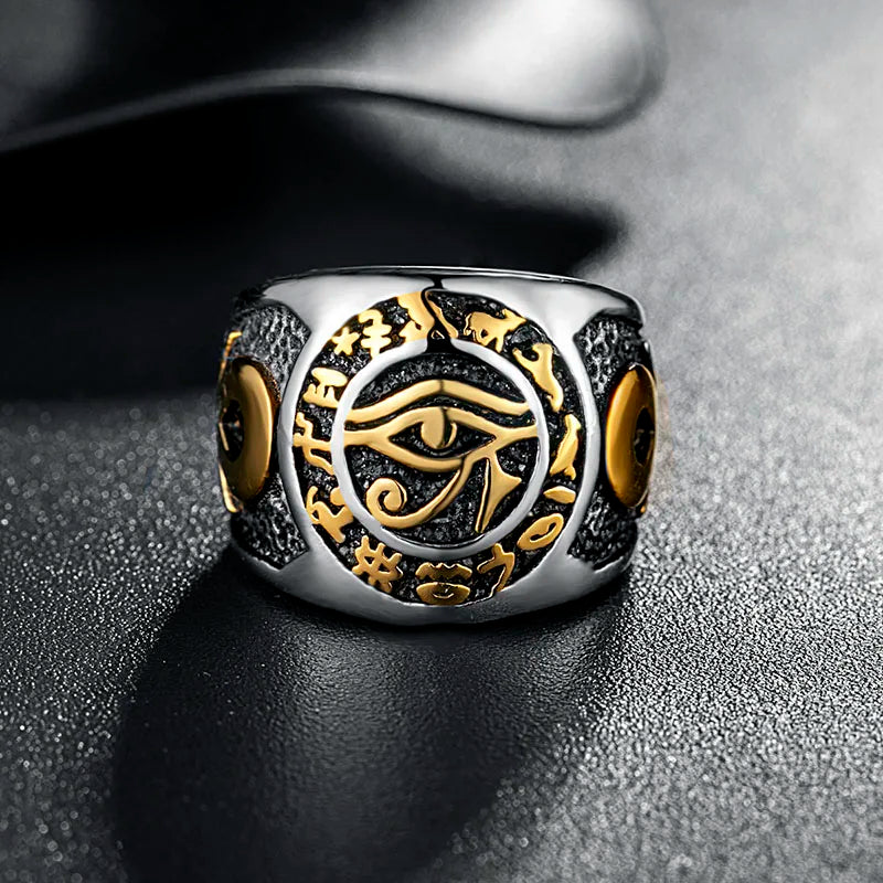 Eye of Horus Ankh Cross Ring — Stainless Steel