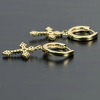 Iced Out Cross Drop Huggie Hoop Earrings with CZ Crystal