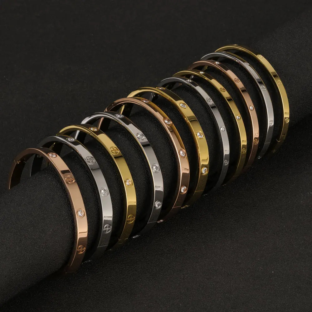 Iced Crystal Cuff Bangle Bracelet — Steel