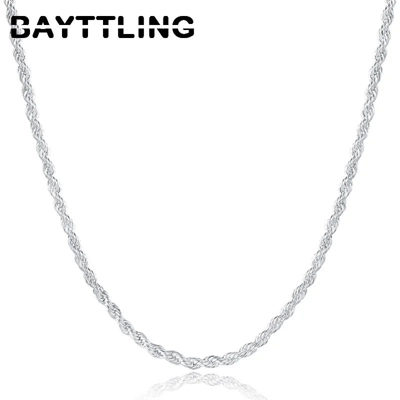 BAYTTLING New 16/18/20/22/24 Inch 925 Sterling Silver 2MM Twisted Rope Chain Necklace For Woman Man Fashion Wedding